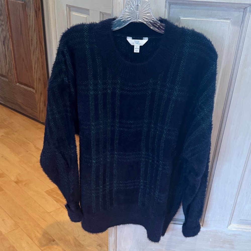 Time and Tru Dark Plaid Crewneck Sweater Sz L
